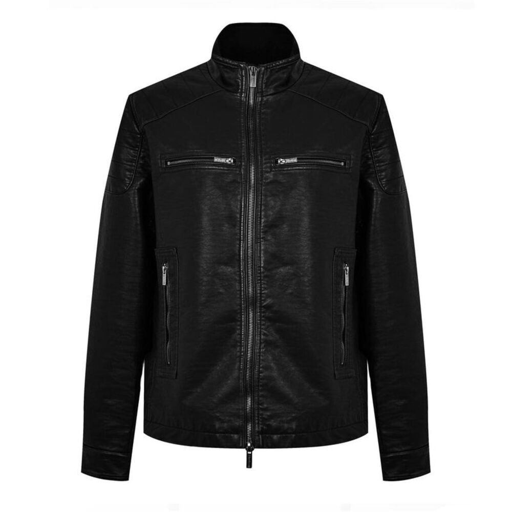 Firetrap Mens Faux Leather Biker Jacket / Black